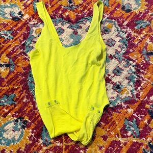 Neon Yellow Ribbed Tank Bodysuit